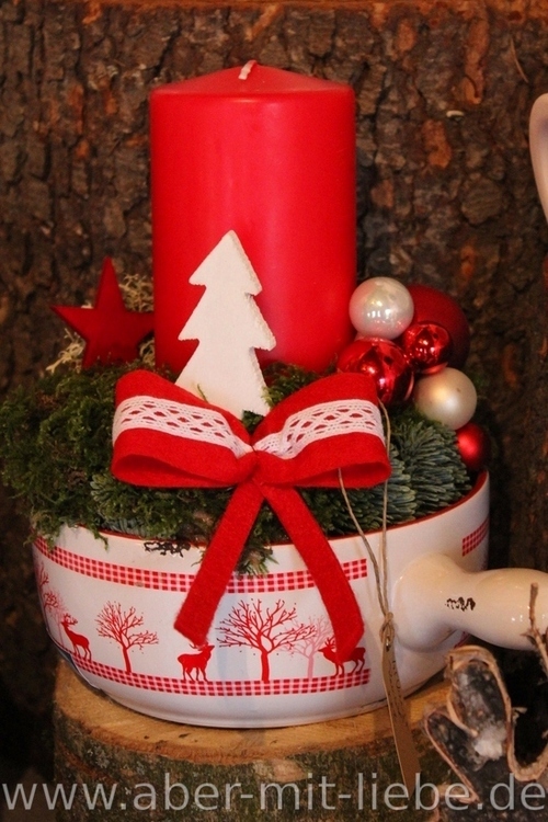kerzengesteck rot-weiß, adventsdeko rot-weiß, weihnachtsdeko weiß-rot