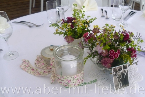 Romantische Tischdekoration, Einmachglas, Windlicht, Vintage, Hochzeit